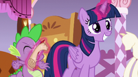 Twilight gives Spike a scroll and quill again S6E22