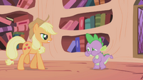 Applejack walking up to Spike S1E03