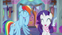 Rainbow and Rarity laughing together S8E17