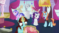 Rarity discusses her plans with Sassy Saddles S5E14