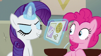 Rarity levitating Restaurant Row flyer S6E12