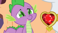 Is Spike happy or thinking with his stomach?