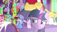 Twilight nervously looks away from the crowd S7E1