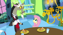 Fluttershy looks worried at Discord S03E10