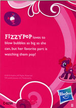 English monolingual version of mystery pack wave 1, back of card 11 of 24: Fizzypop
