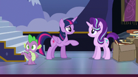 Spike notices something as Twilight compliments Starlight S6E25