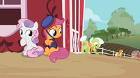 Sweetie Belle and Scootaloo in her telegram disguise.