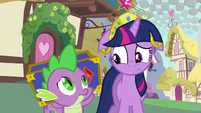Twilight and Spike wonder if Fluttershy actually forgot about her 'yay' trick.