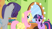 Fluttershy cornered by Rarity and Twilight S01E20