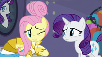 Fluttershy winking at Rarity S8E4