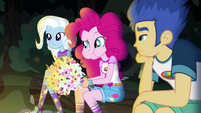 Pinkie eats marshmallows next to Trixie and Flash EG4