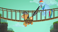 Rainbow tries to pull Quibble out of the bridge S6E13