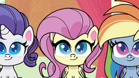 Rarity, Fluttershy, and RD proud of Trixie PLS1E12a