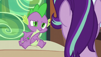 Spike gesturing for Starlight to talk to Twilight S6E1