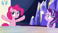 Pinkie Pie pauses in her outburst S6E25