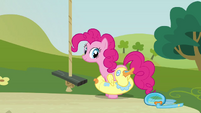 Pinkie Pie taking off floater S3E3