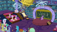 Twilight points out the classroom window S8E22