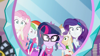 Equestria Girls look closely at Juniper's mirror EGS3