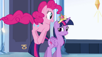 Pinkie Pie hopping next to Twilight EG