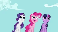 Rarity, Pinkie and Twilight staring and swaying S2E16