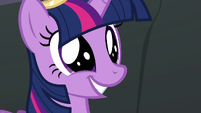 Twilight Sparkle smiling widely at Star Swirl S7E26