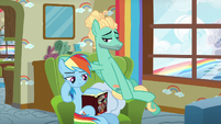 Zephyr Breeze hovering over Rainbow Dash S6E11