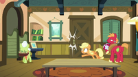 Applejack slams door in Filthy and Spoiled's faces S6E23