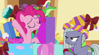 Pinkie Pie tosses smashed gift box away MLPBGE