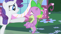 Rarity pushes a stinky Spike away S01E25