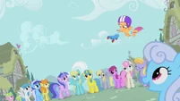 Scootaloo being awesome while everypony watches her.