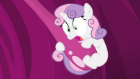 Sweetie hanging from giant Rarity's uvula S4E19