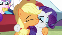 Applejack and Rarity nuzzling cheeks MLPBGE