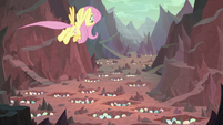 Fluttershy flies over the hatching grounds S9E9