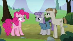 Pinkie Pie looks at Maud Pie and Mudbriar S8E3.png