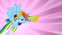 Rainbow Dash charging towards the falling pie S1E26