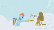 Rainbow and Gilda hoof-bump again S1E05.png