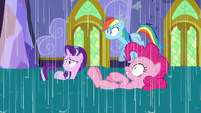 Starlight, Pinkie, and Rainbow in a flood S6E21