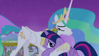 Twilight hugging Princess Celestia S4E25