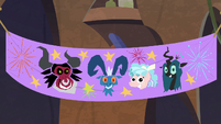 Close-up on Cozy Glow's villain banner S9E8