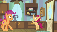 Filly trying to reach candy on a high shelf S9E22