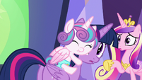 Flurry Heart clinging tightly to Twilight Sparkle S7E3