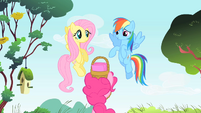 Rainbow Dash and Fluttershy about to zoom off S1E25