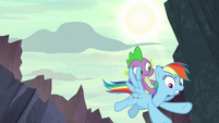 Rainbow Dash and Spike fly closer to the ground S7E25