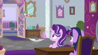 Spike flies into Twilight Sparkle's office S9E4