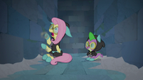 Fluttershy scratching at the left wall S9E4