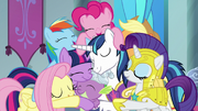 Mane Six and Shining Armor hugging Spike S9E4