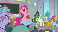 Pinkie Pie teaching with her party cannon S8E1