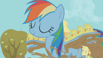 Rainbow Dash carrying baby chicks over the mud-filled trench S01E13