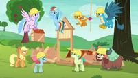 Applejack and students mad at Rainbow S8E9