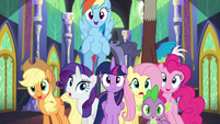 Mane 6 and Spike in happy surprise S4E26